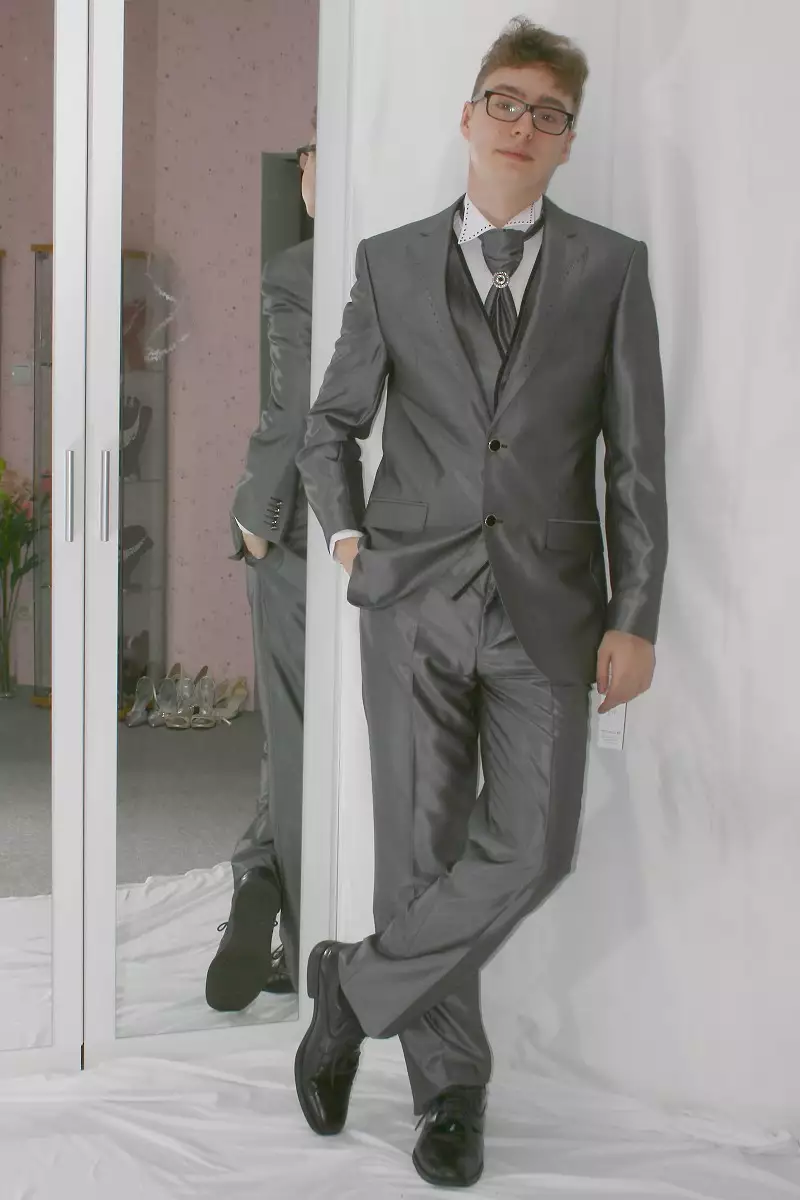 6-teiliger Luxus Herrenanzug Hochzeitsanzug Grau Baggi