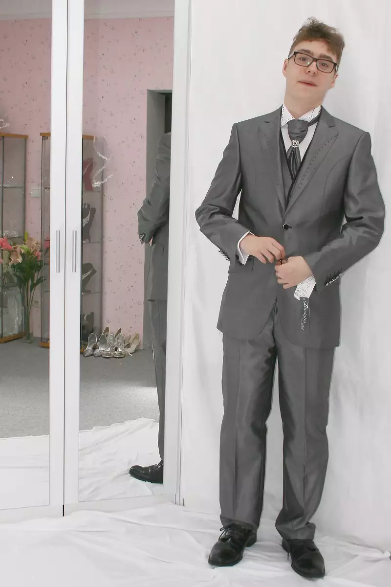 6-teiliger Luxus Herrenanzug Hochzeitsanzug Grau Baggi